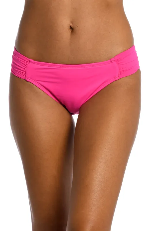 Island Goddess Side Shirred Hipster Bottom - Pop Pink (Final Sale) sold by La Blanca