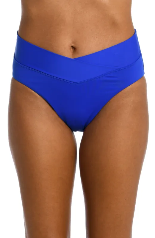 Island Goddess Crossover High-Waist Bottom - Sapphire sold by La Blanca