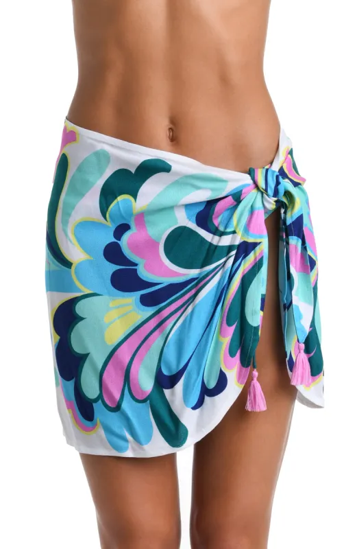 Sunshine 79 Far Out Feathers Short Pareo Wrap sold by La Blanca