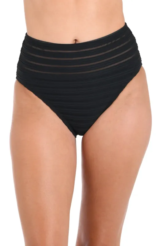 Fluid Lines High-Waist Bottom w/ Mesh Detail - Black - FINAL SALE sold by La Blanca
