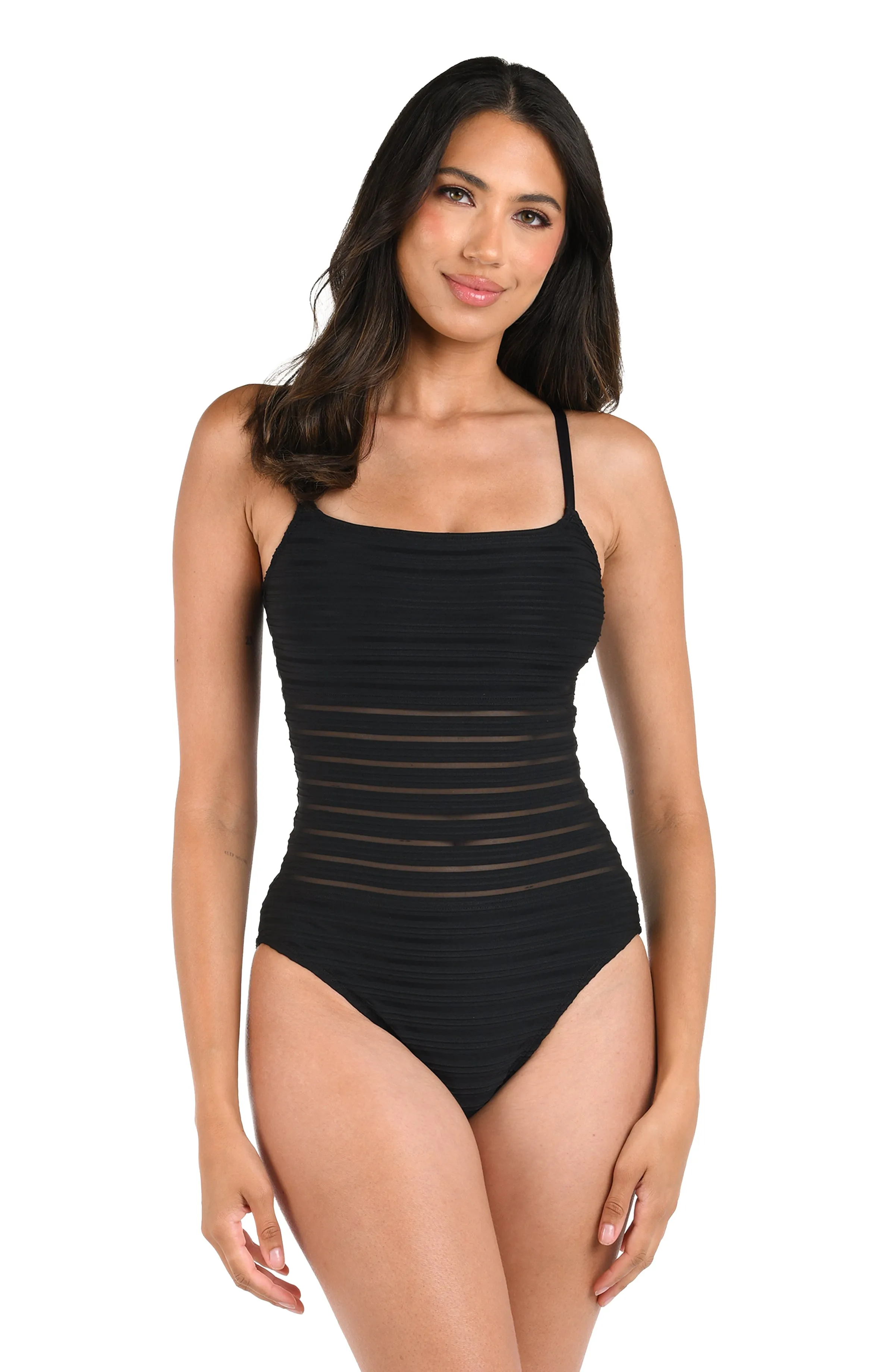 Fluid Lines Lingerie One Piece w/ Mesh Detail - Black - FINAL SALE sold by La Blanca