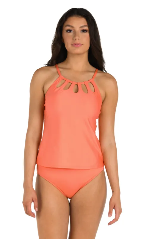 24th & Ocean Solid Underwire Cutout High Neck Tankini Top - FINAL SALE sold by La Blanca