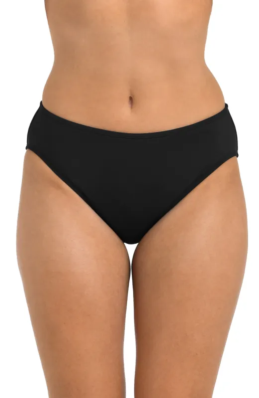 24th & Ocean Solid Mid Waist Bikini Bottom - Black sold by La Blanca