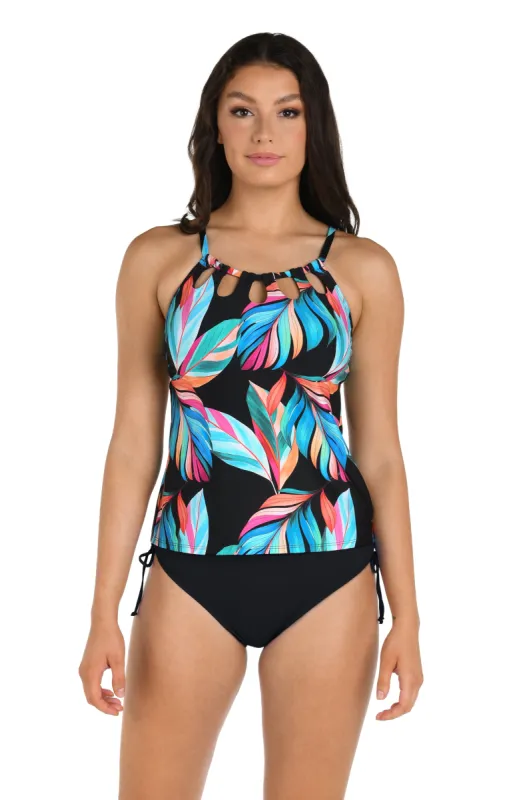 24th & Ocean Moonlit Leaf Underwire Cutout High Neck Tankini Top sold by La Blanca