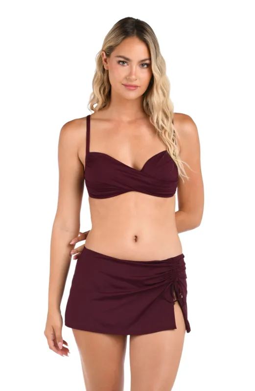 Island Goddess Over The Shoulder Wrap Top - Dark Cherry sold by La Blanca