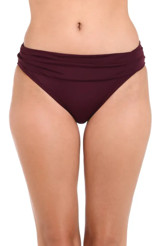 Island Goddess Ruched Band Hipster Bottom - Dark Cherry sold by La Blanca