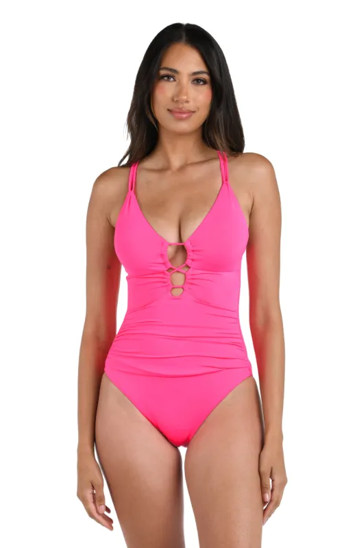 Island Goddess Underwire Lace Up One Piece - Bright Pink sold by La Blanca