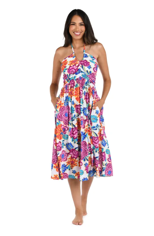 Flor De Paradiso Halter Midi Dress Cover Up - FINAL SALE made by La Blanca