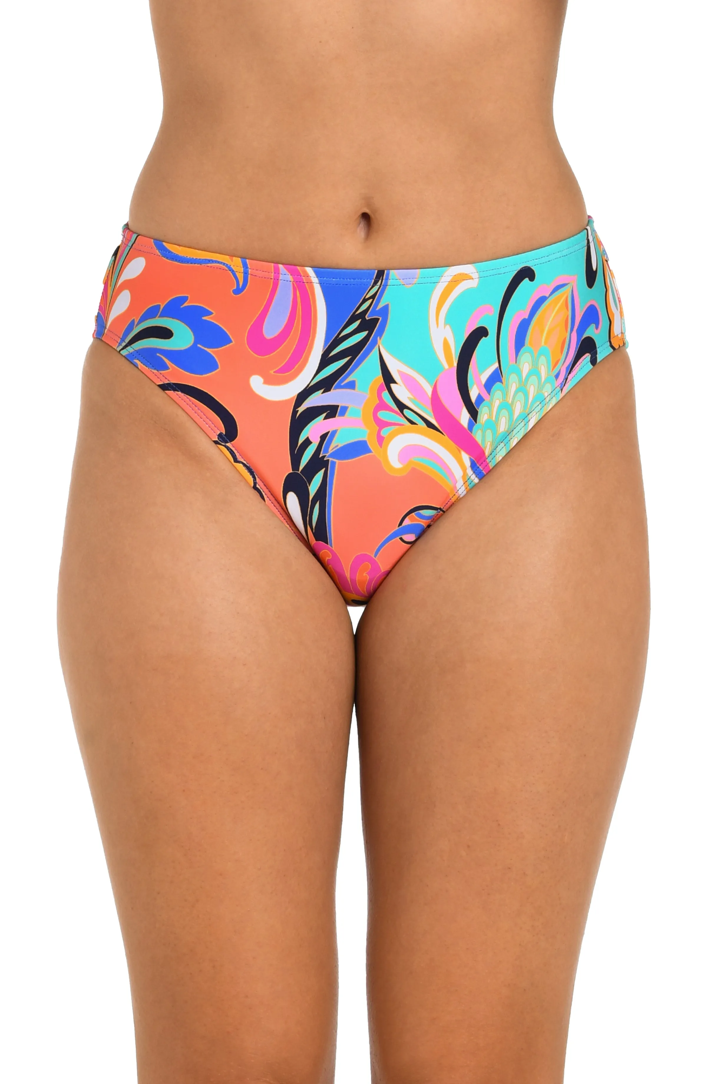 24th & Ocean Prima Paisley Mid Waist Bikini Bottom - FINAL SALE sold by La Blanca