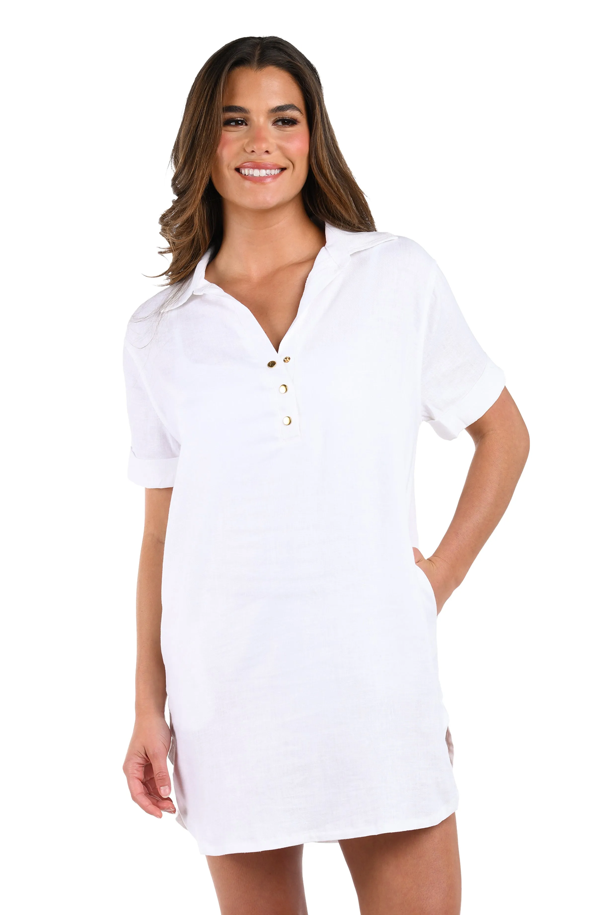 Delphine Coast Button Up Cover Up Dress - White sold by La Blanca