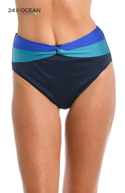 24th & Ocean Colorblock Twist Front High Waist Bottom - FINAL SALE sold by La Blanca