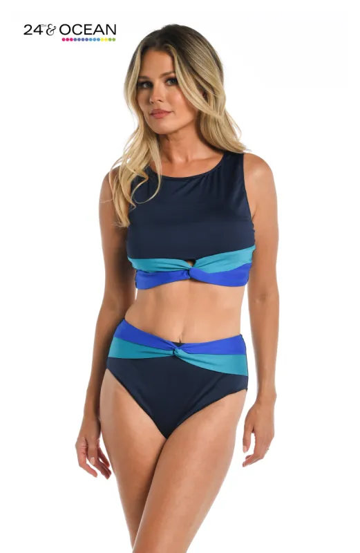 24th & Ocean Colorblock High Neck Racerback Crop Top sold by La Blanca