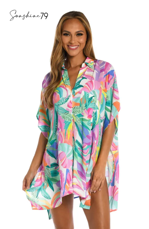 Sunshine 79 Fantasy Vacation Resort Button Down Shirt Cover Up sold by La Blanca