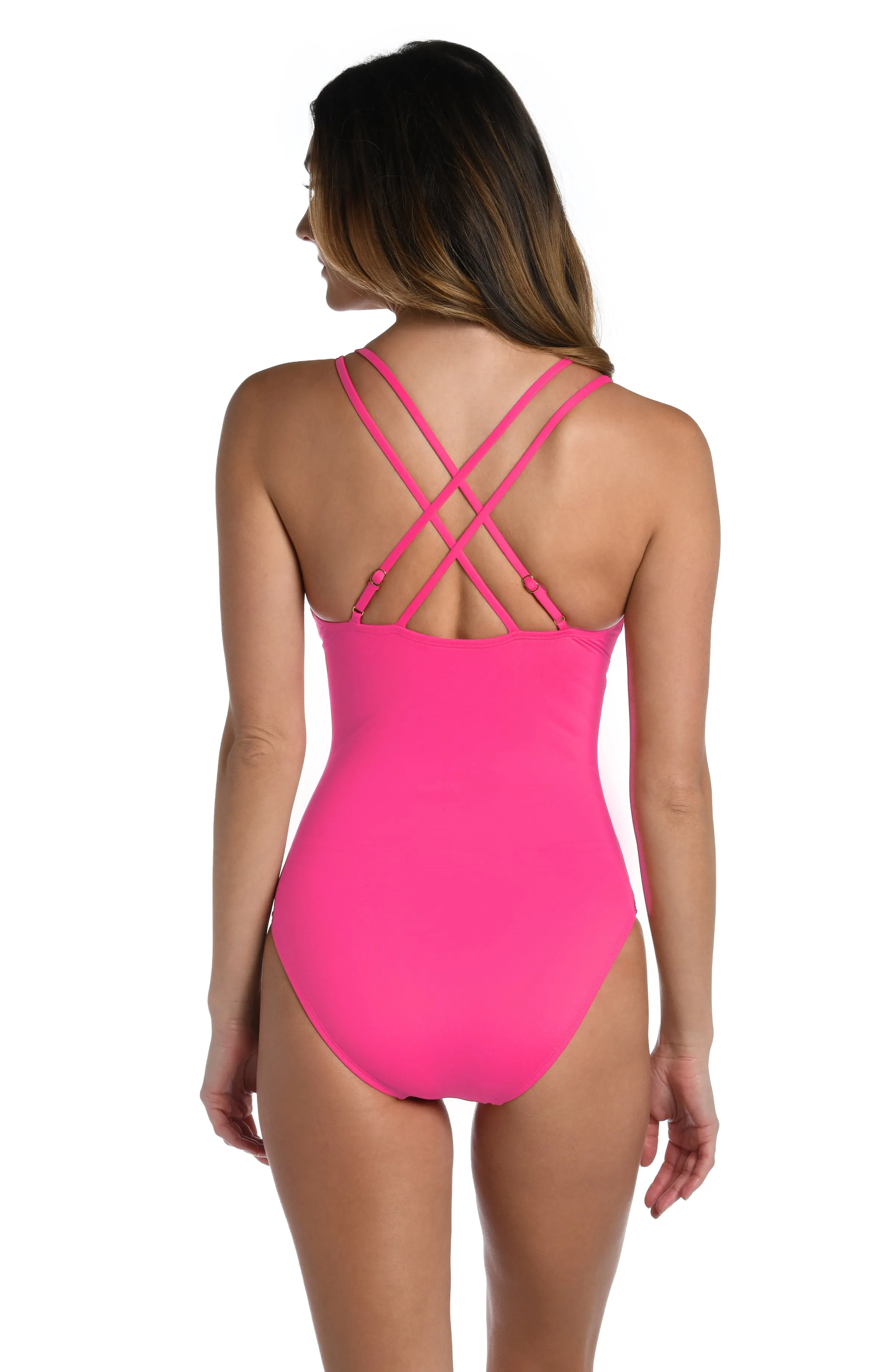 Island Goddess Underwire Lace Up One Piece (Exclusive) - Pop Pink sold by La Blanca product image thumbnail 2