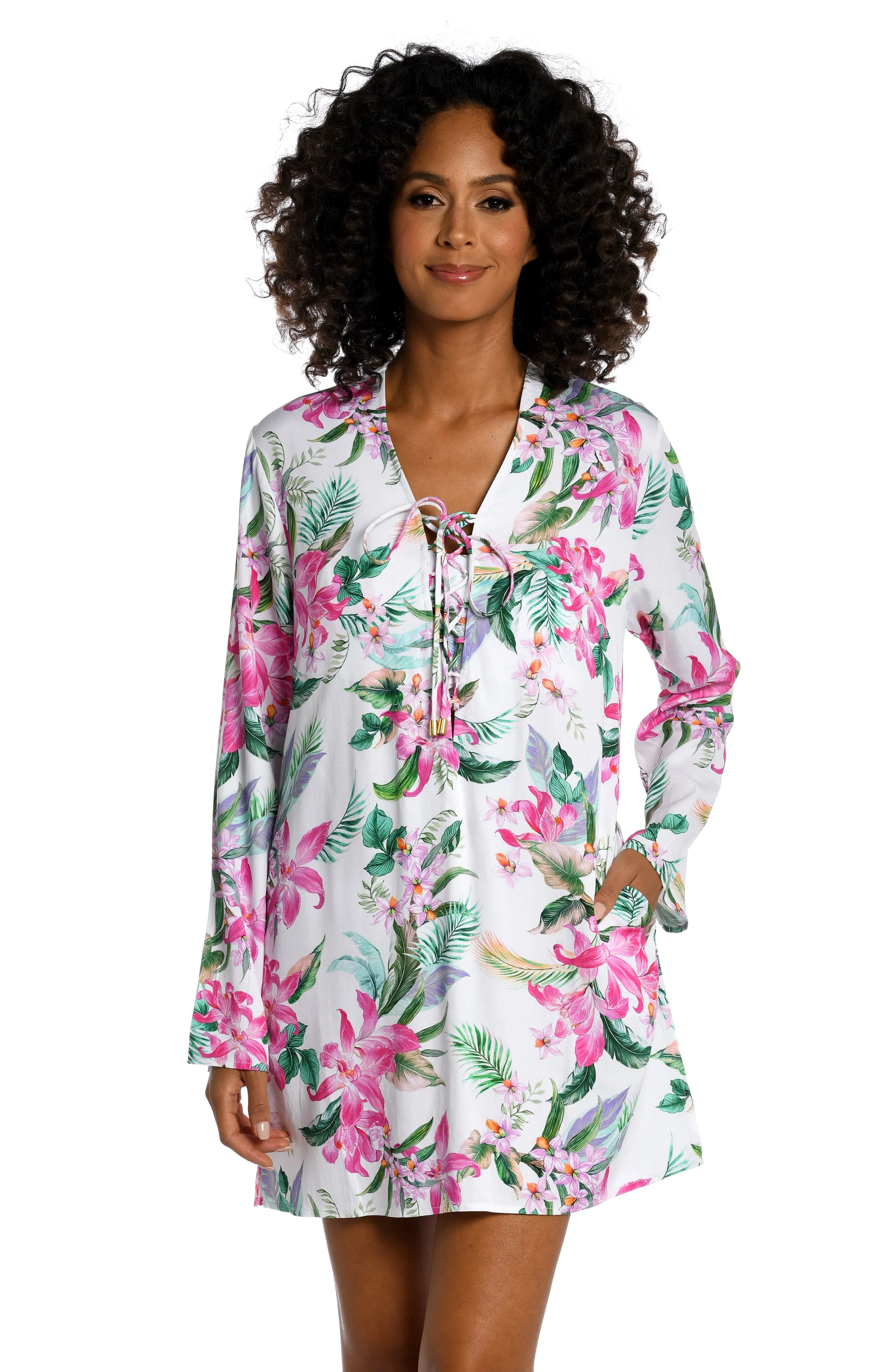 Mystic Palms Lace Up V-Neck Tunic sold by La Blanca product image thumbnail 3