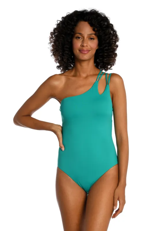 Island Goddess Strappy One Shoulder One Piece - Emerald - FINAL SALE sold by La Blanca