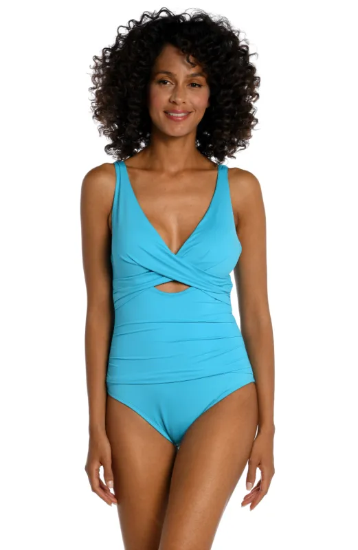 Island Goddess Cross Front Keyhole One Piece - Azul (Final Sale) sold by La Blanca