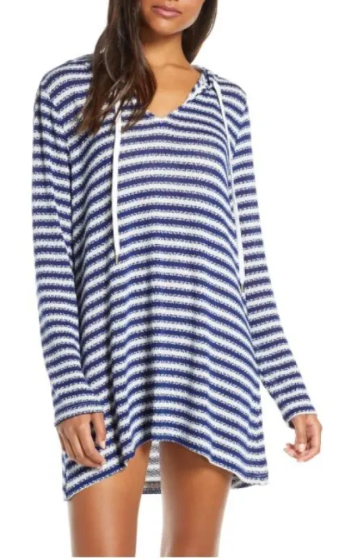 Beach Cozy Slouchy Striped Hooded Sweater Cover-Up Tunic made by La Blanca