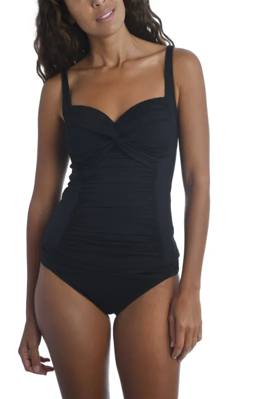 Island Goddess Twist Bandeau Shirred Tankini Top sold by La Blanca