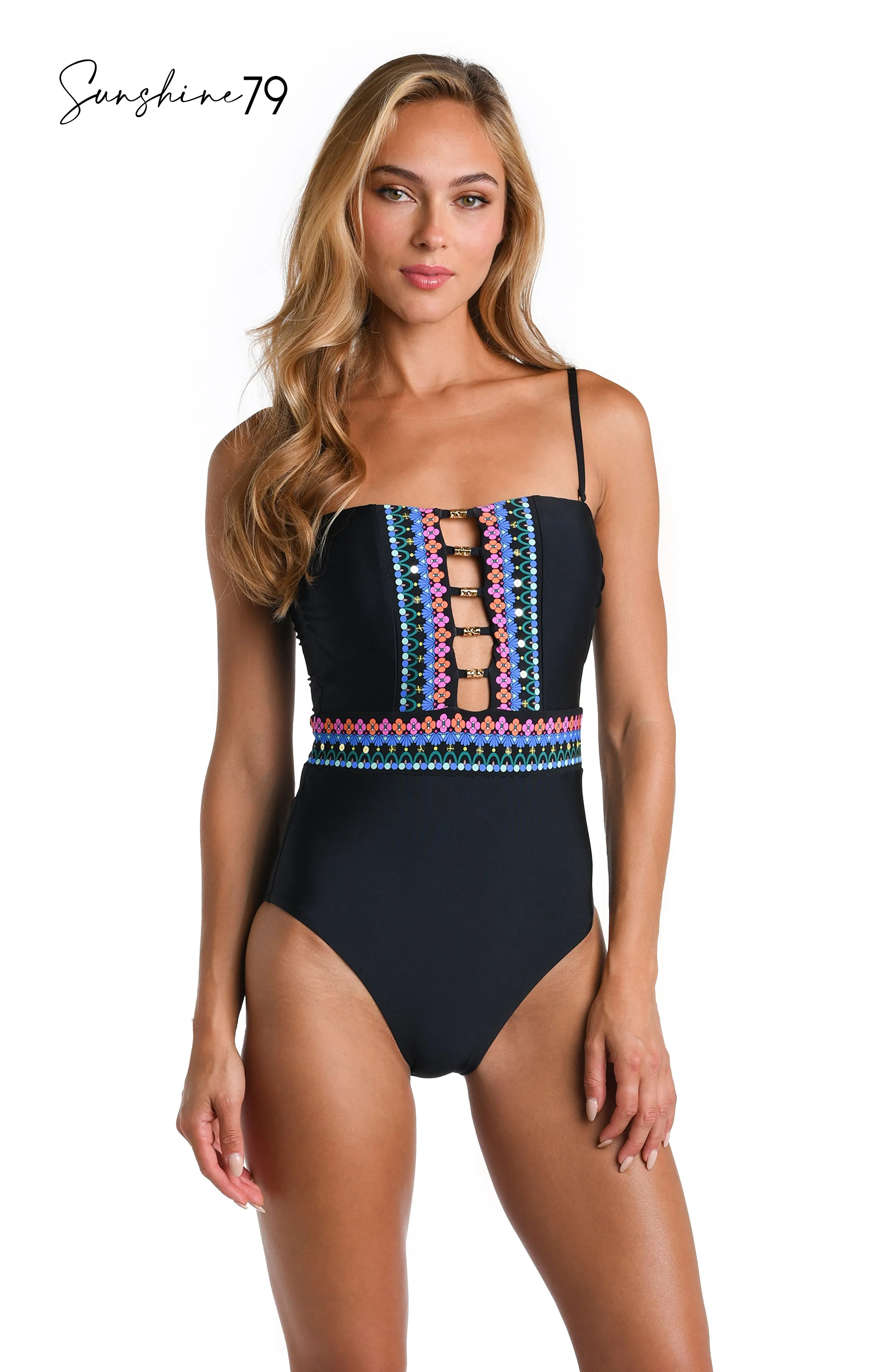 Sunshine 79 Pop Floral Solids Bandeau One Piece sold by La Blanca