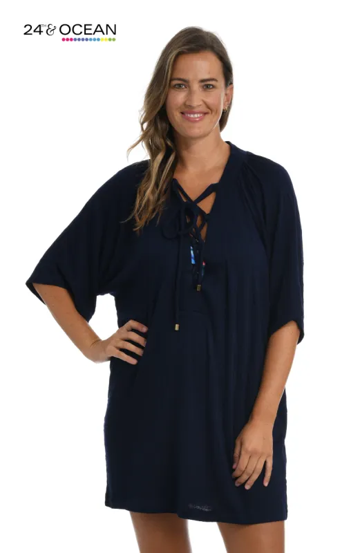 24th & Ocean Solid Lace-Up Tunic Swimsuit Cover Up - FINAL SALE sold by La Blanca
