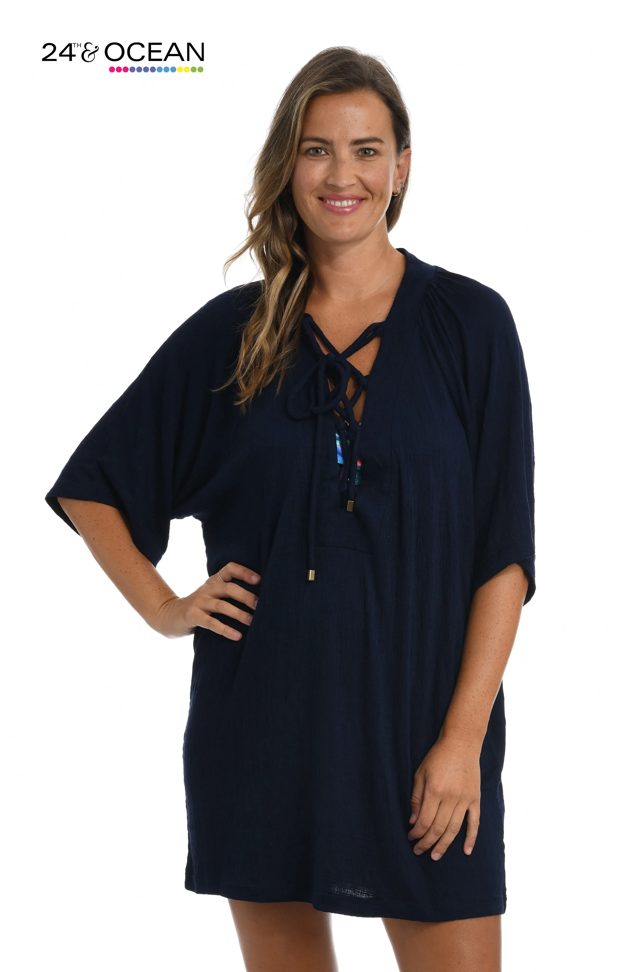 24th & Ocean Solid Lace-Up Tunic Swimsuit Cover Up - FINAL SALE sold by La Blanca