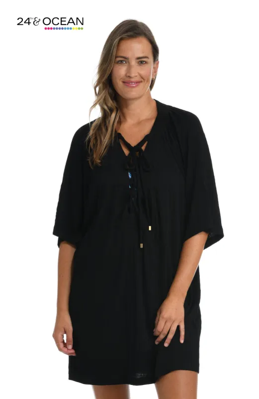 24th & Ocean Solid Lace-Up Tunic Swimsuit Cover Up made by 24th & Ocean