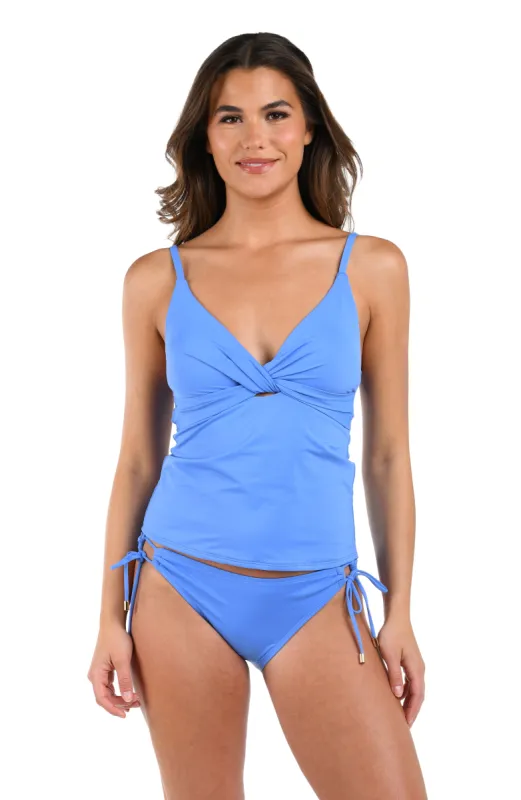 Island Goddess V-Neck Twist Front Tankini Top - Chambray sold by La Blanca