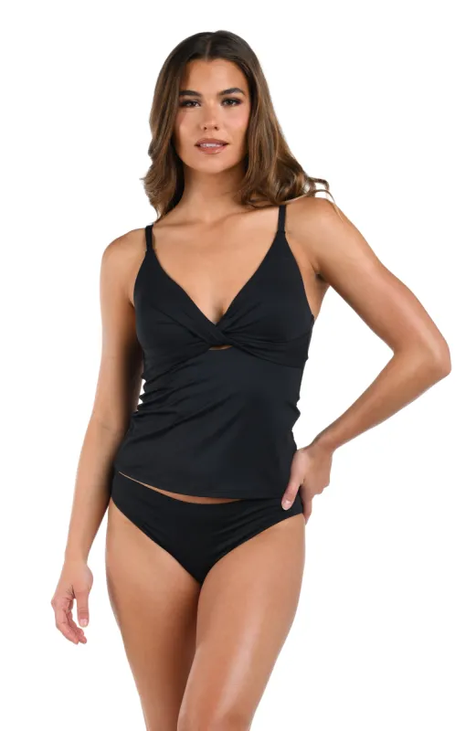 Island Goddess V-Neck Twist Front Tankini Top - Black sold by La Blanca