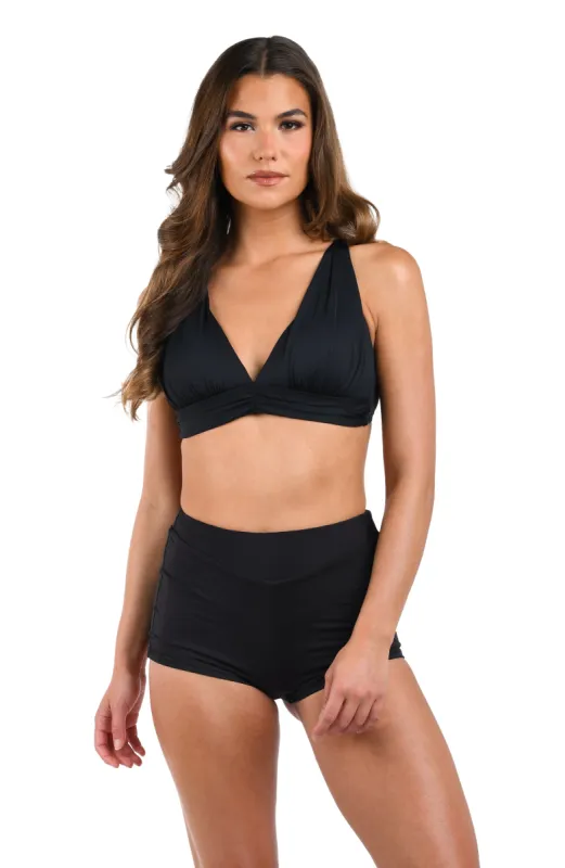 Island Goddess Shirred Band Over the Shoulder Bikini Top - Black sold by La Blanca