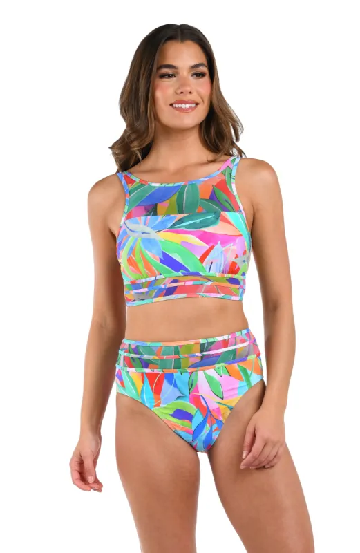 Tropi-flage High-Neck Midline Top w/Mesh Details - FINAL SALE sold by La Blanca