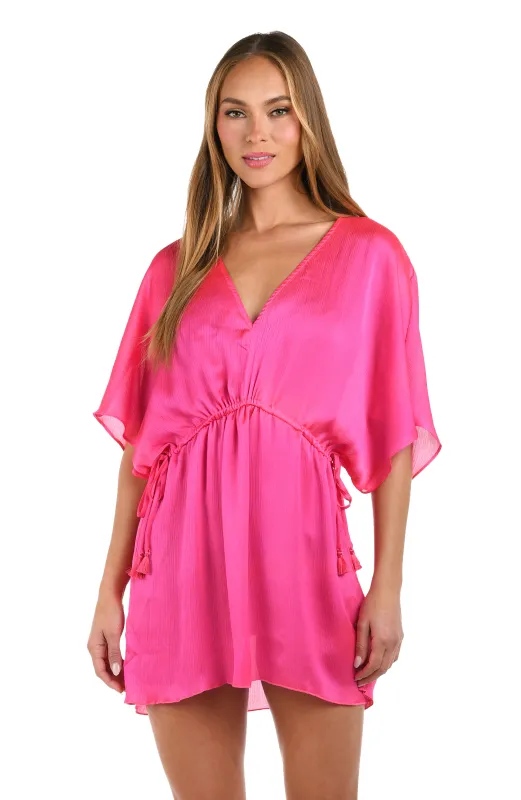 Sunshine 79 Radiance Crinkle Covers V-Neck Tunic - Bright Pink sold by La Blanca