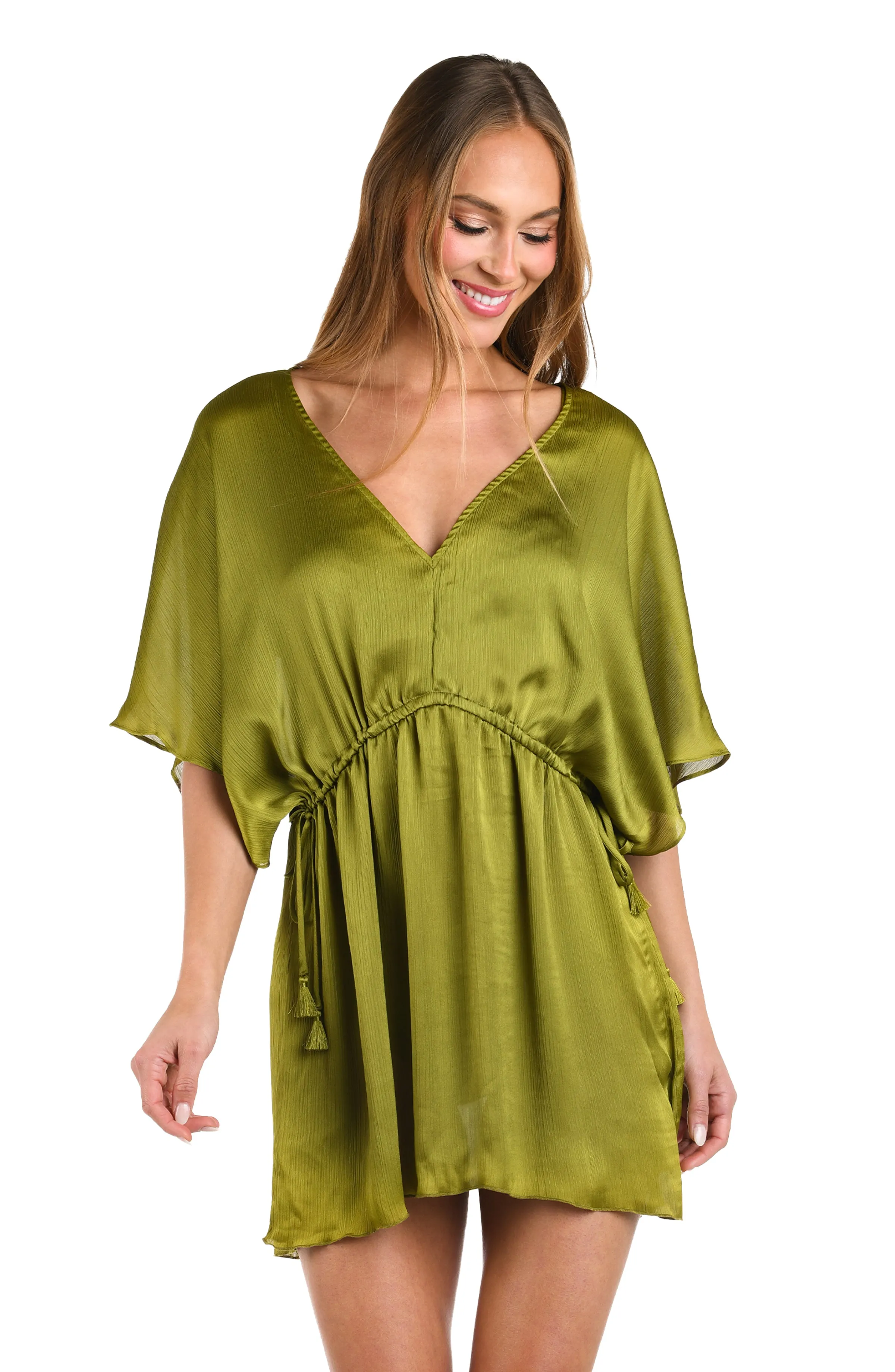 Sunshine 79 Radiance Crinkle Covers V-Neck Tunic - Olive sold by La Blanca