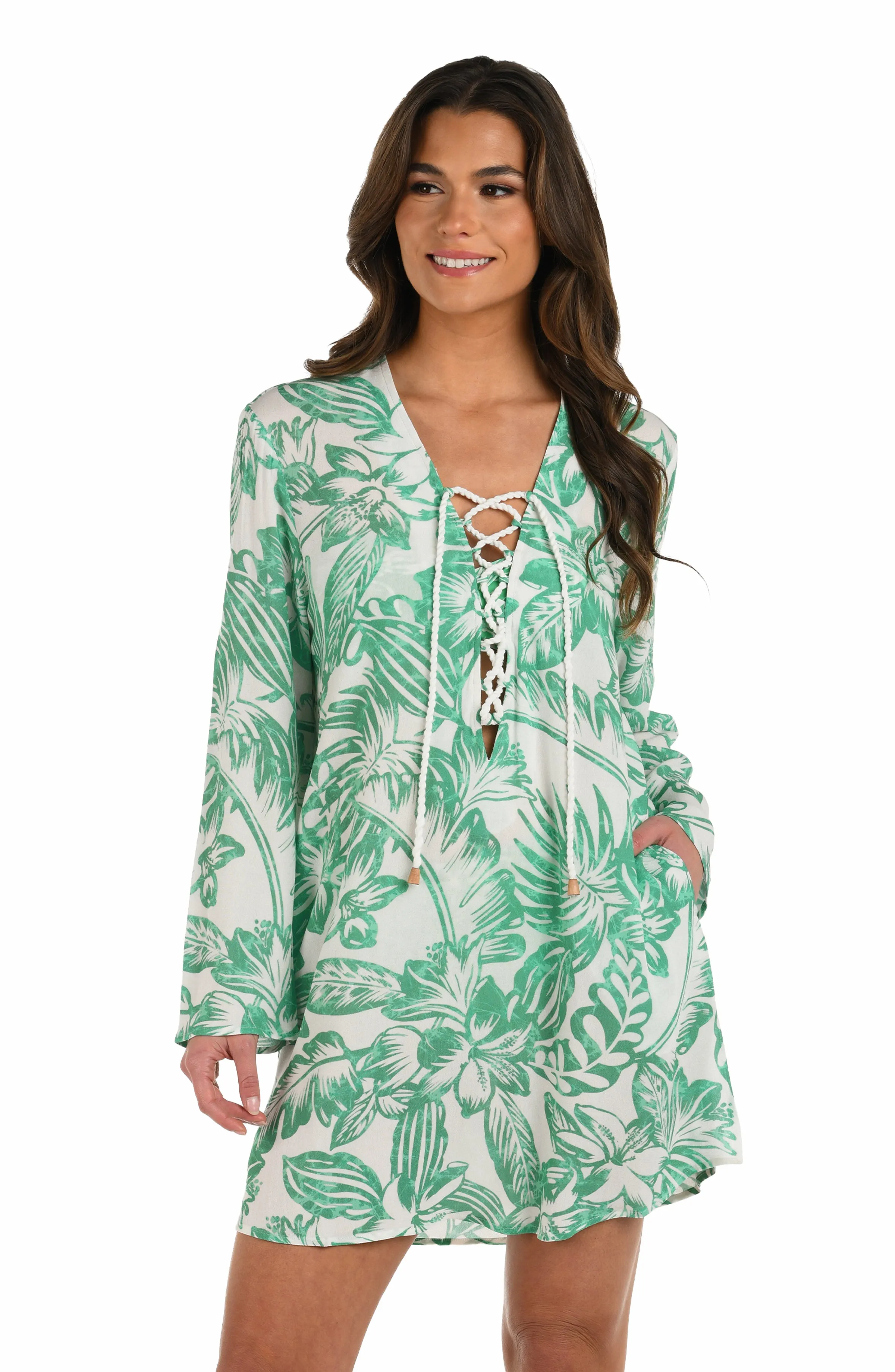 Batiki Balinese Lace Up V-Neck Tunic Cover Up sold by La Blanca