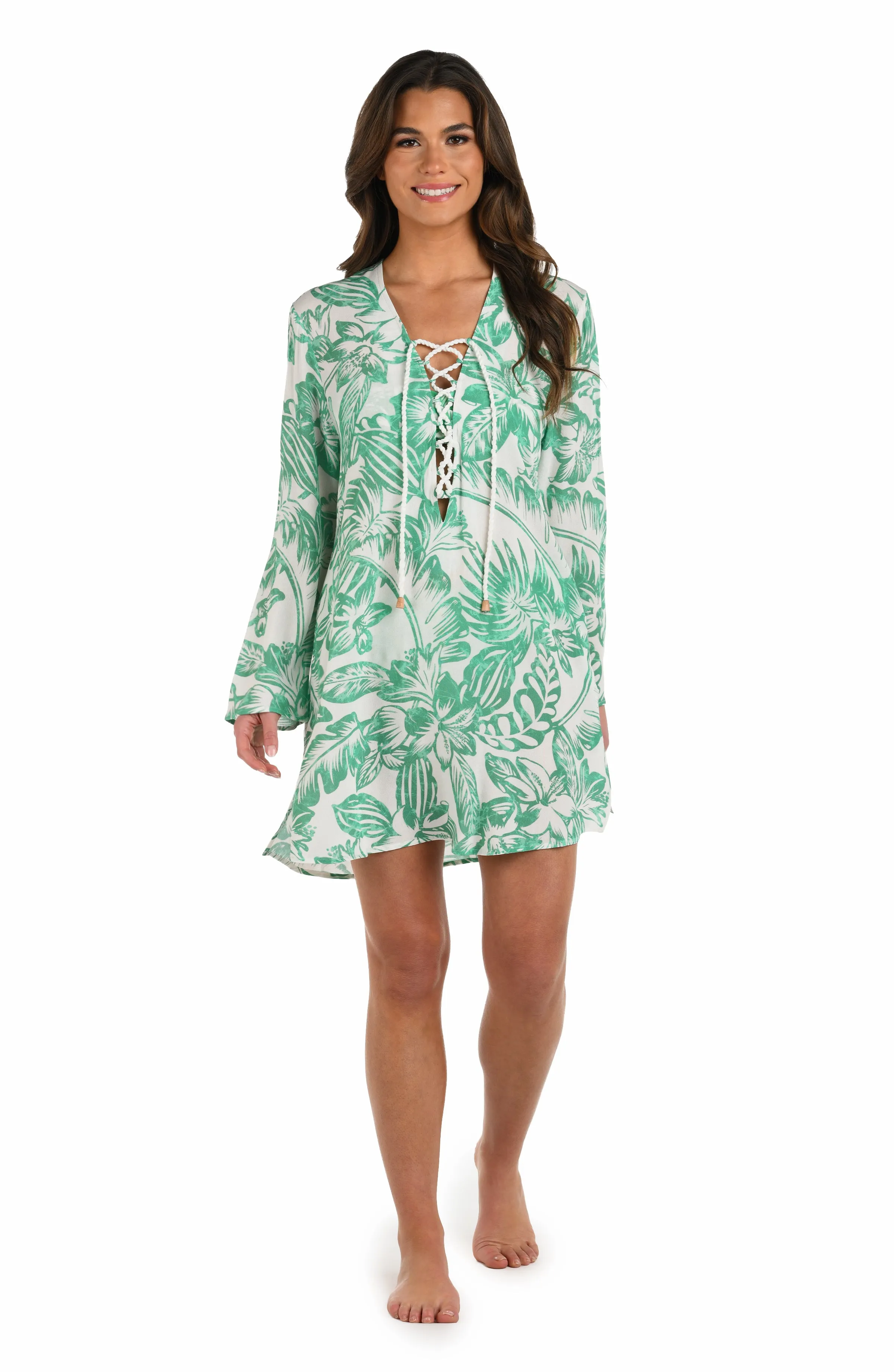Batiki Balinese Lace Up V-Neck Tunic Cover Up sold by La Blanca product image thumbnail 4