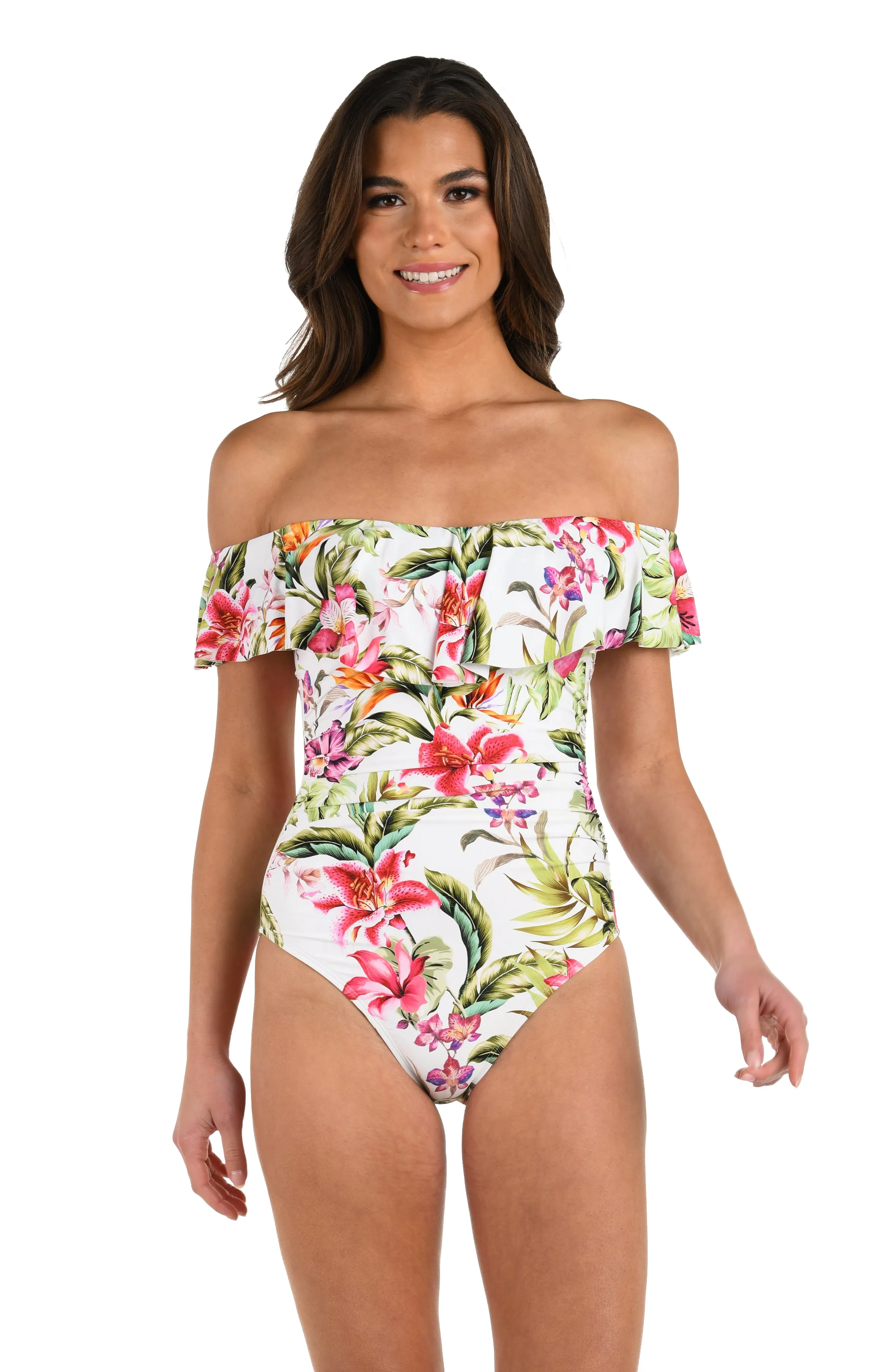 Polynesian Paradise Off Shoulder Ruffle One Piece sold by La Blanca product image thumbnail 3