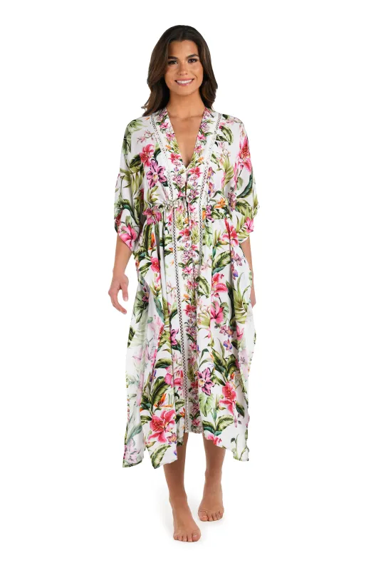 Polynesian Paradise Long Kimono sold by La Blanca