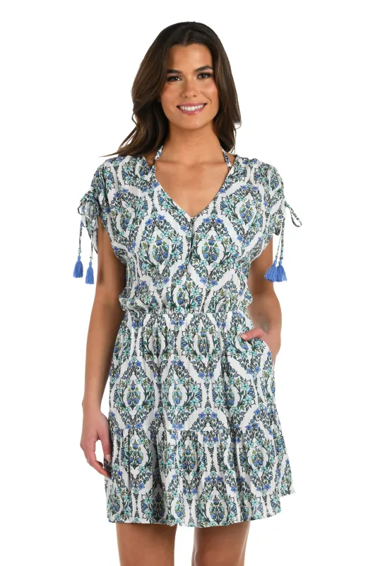Deja-Blue Diamond V-Neck Cover Up Dress sold by La Blanca