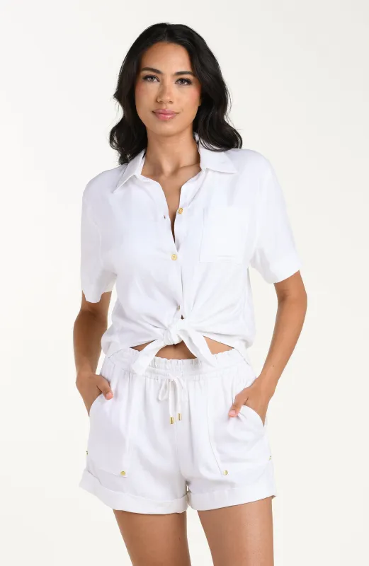 Delphine Coast Button Up Shirt - White made by La Blanca