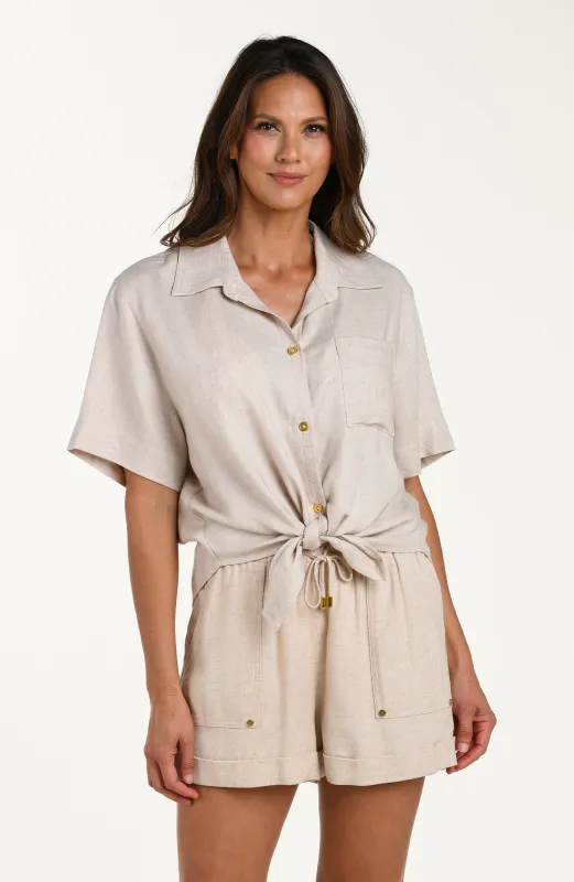 Delphine Coast Button Up Shirt - Taupe made by La Blanca
