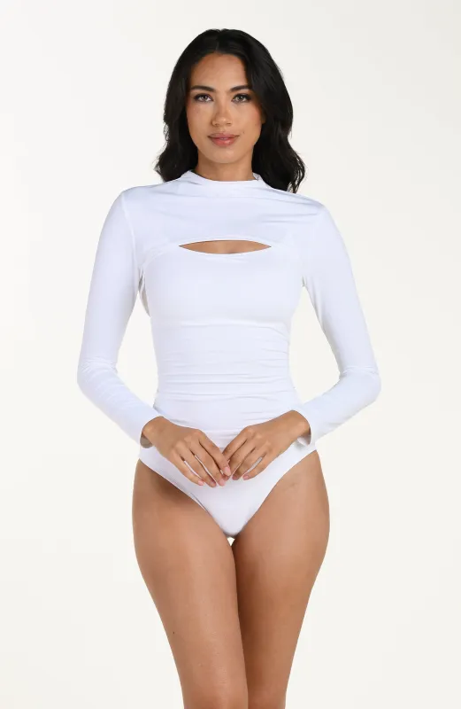 Island Goddess Long Sleeve Overlay Top - White made by La Blanca