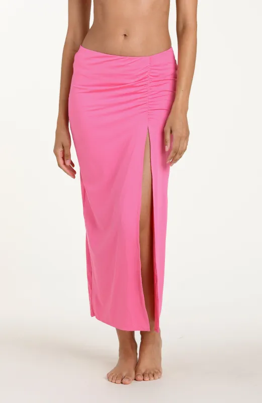 Island Goddess Shirred Midi Skirt - Rose Pink sold by La Blanca