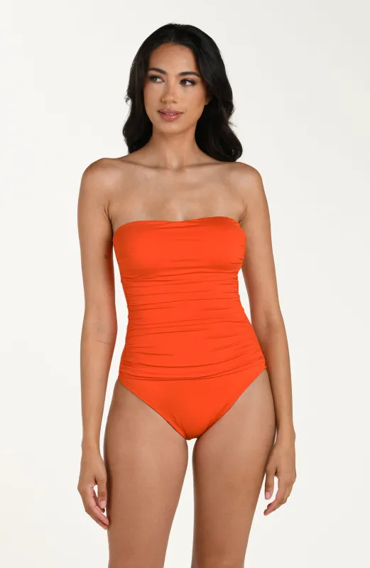 Island Goddess Shirred Bandeau One Piece - Tangelo sold by La Blanca