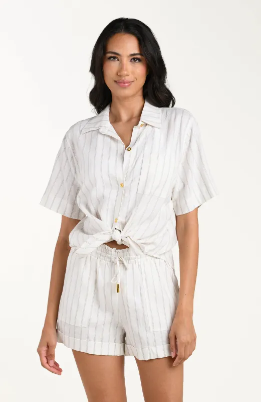 Delphine Coast Linen Button Up Shirt sold by La Blanca