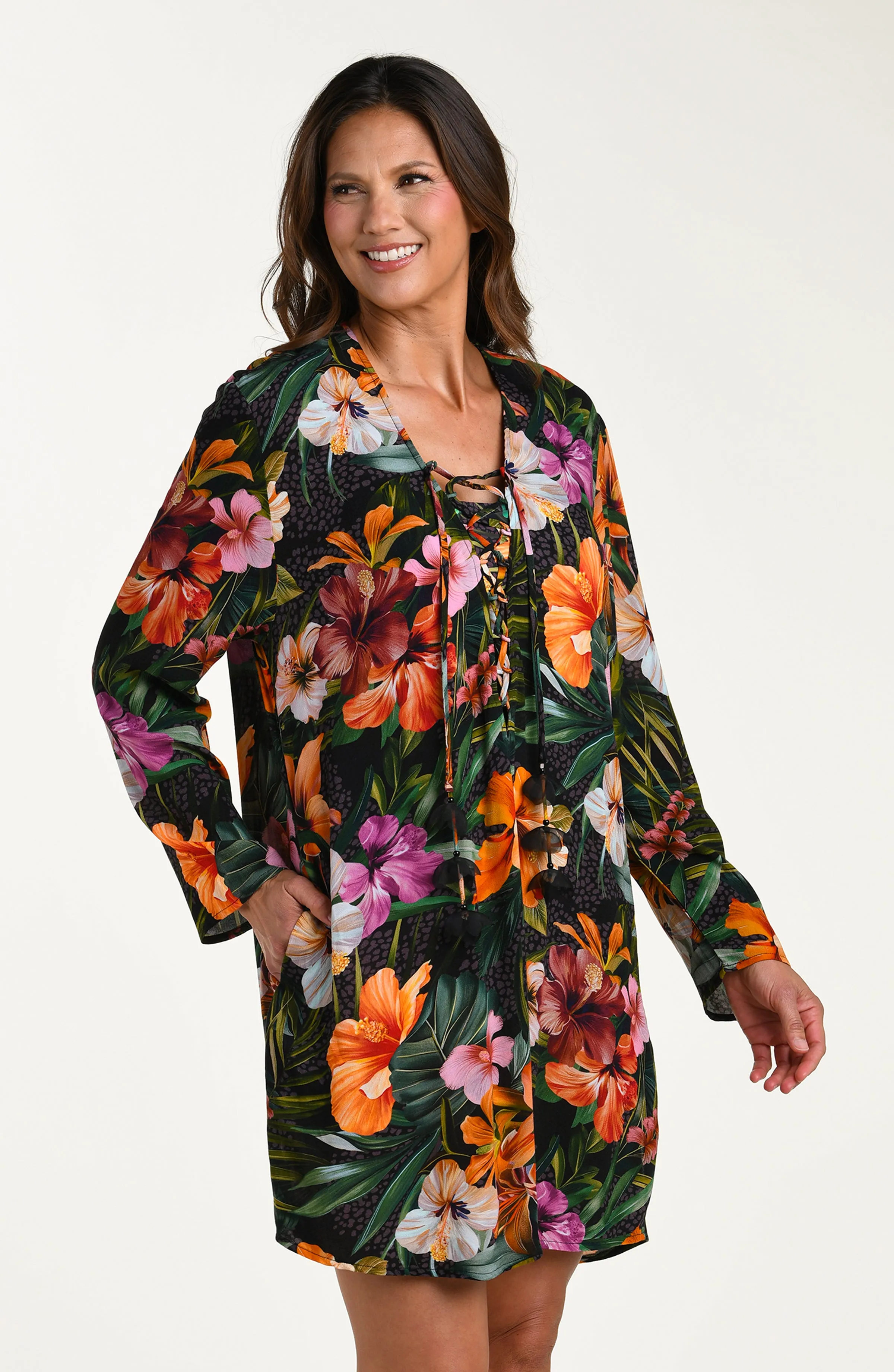 Tropical Hideaway Lace Up V-Neck Tunic - FINAL SALE sold by La Blanca product image thumbnail 4