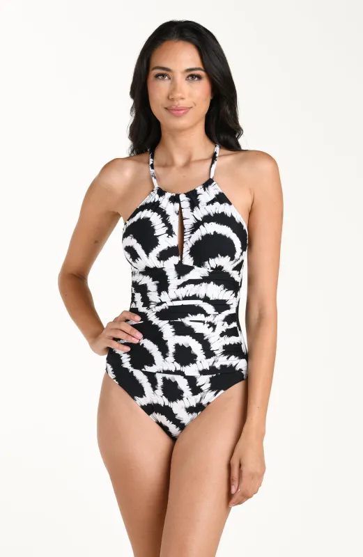 Woven Shadows High Neck Keyhole One Piece sold by La Blanca