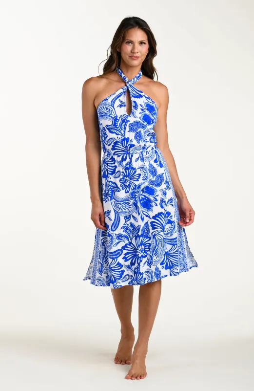 Botanical Brocade Halter Midi Dress sold by La Blanca