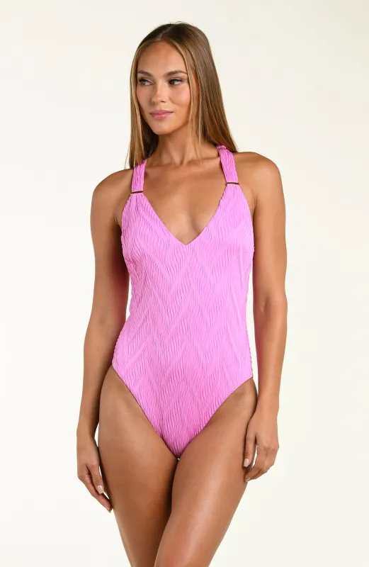 Sunshine 79 Ethereal Echo V-Plunge One Piece made by La Blanca