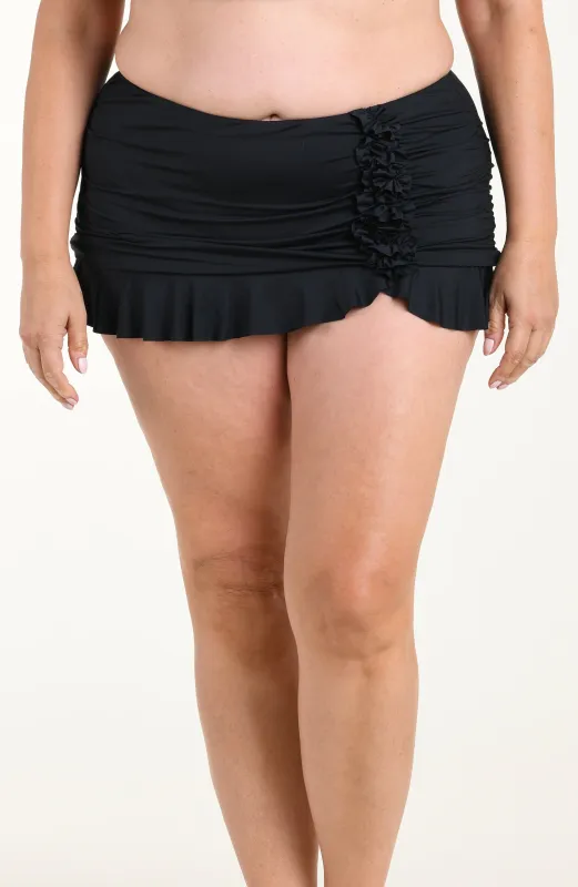 Island Goddess Plus Size Asymmetrical Ruffle Skirted Bottom - Black sold by La Blanca