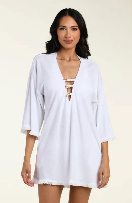 Wild Nomad V-Neck Tunic - White sold by La Blanca